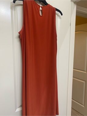 Sleeveless Rust Midi Dress - Classic Shift Style
